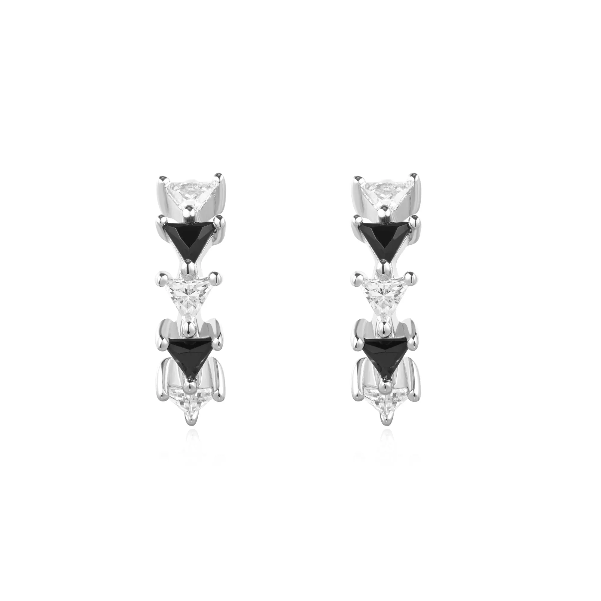 Silver Black & White Triangular Cubic Zirconia Huggies