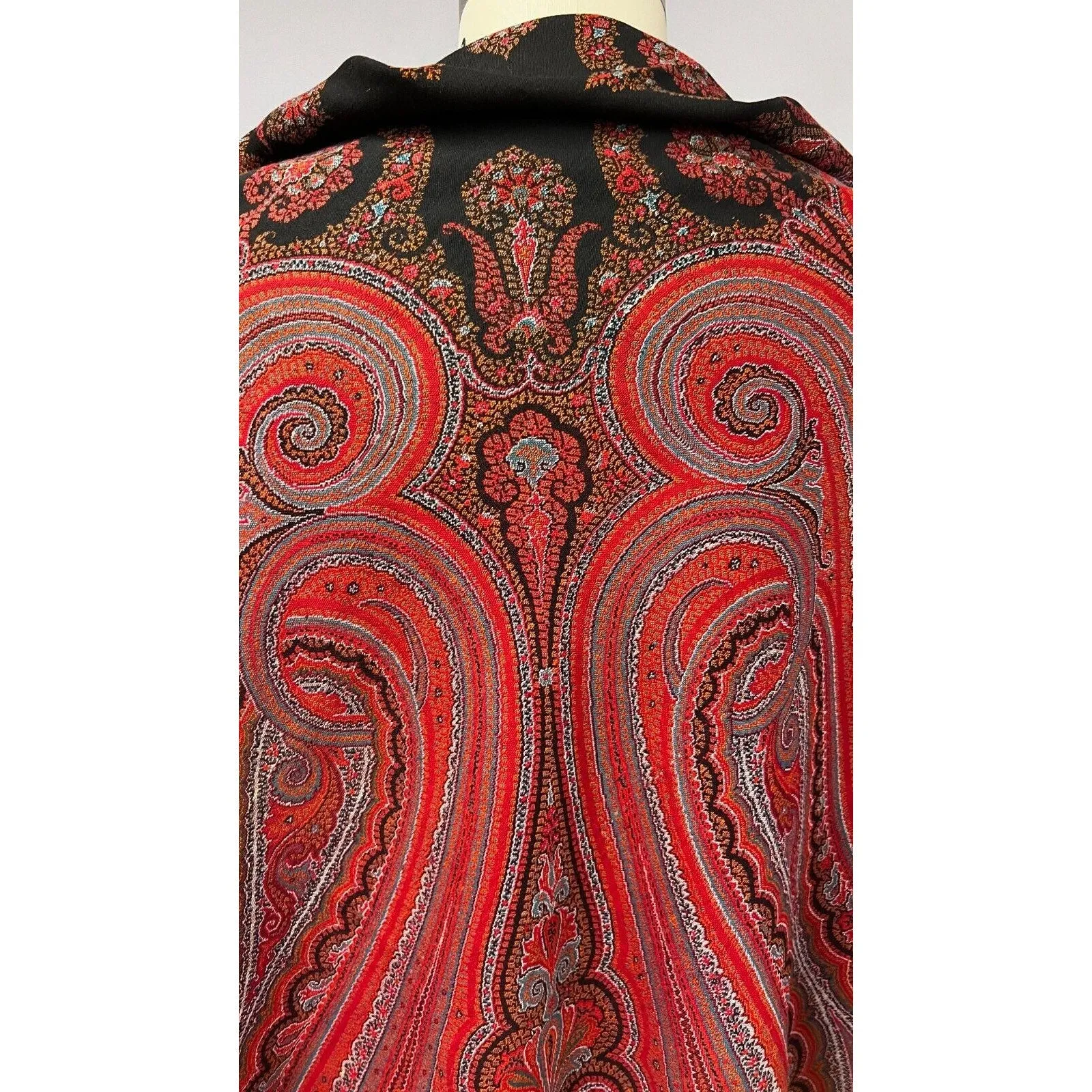 STUNNING Antique Paisley Shawl Tapestry Wool Hand Made 1860s-70s Near Mint