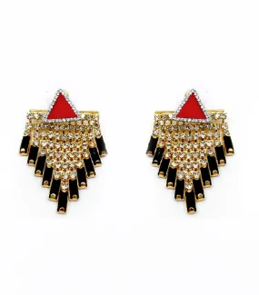 VENNA TRIANGULAR STUD DETACHABLE CRYSTAL FRINGE DROP EARRINGS