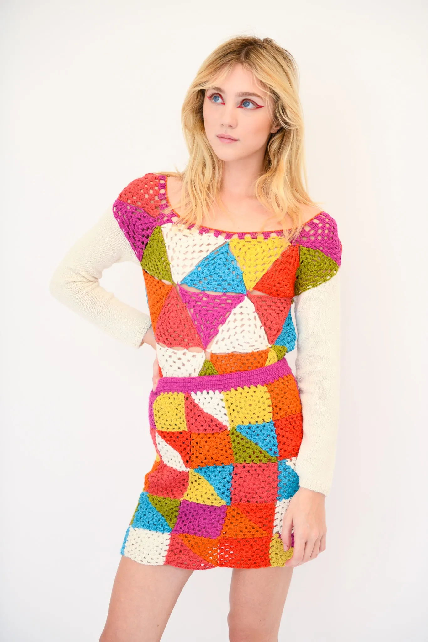 Vivien Crochet Sweater in Multi Triangle