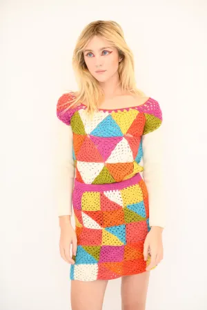 Vivien Crochet Sweater in Multi Triangle