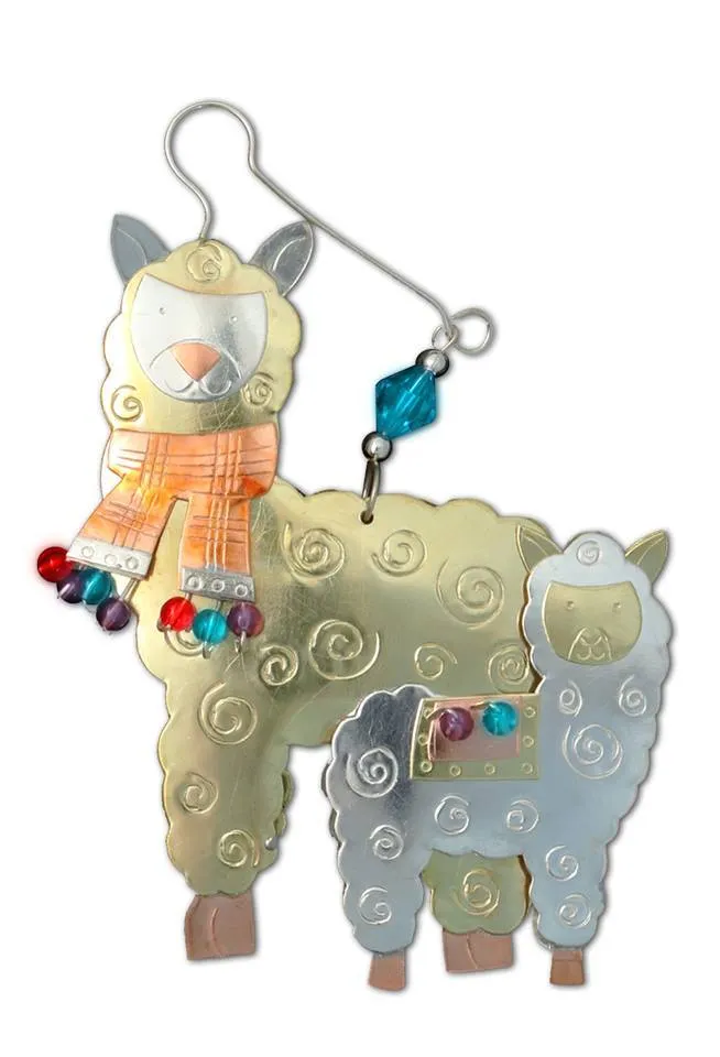 Whimsical Mom and Cria Alpaca Ornament